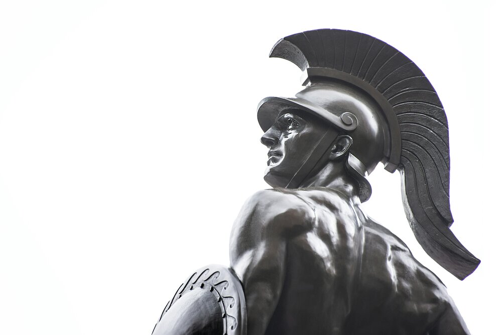 Bronze warrior statue, detail